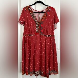 Torrid Womens Dress, Bohemian Red Patterned Dress, size Torrid 00